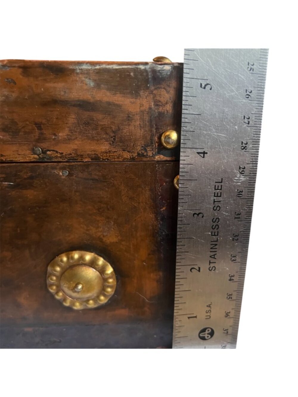 Antique Anglo-Indian Coper Clad Wood Box Brass Hardware & Handles c.1900 Patina - Picture 16 of 16
